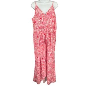 Chelsea 28 Pink Floral Pleated Front Slit‎ Sleeveless V-Neck Maxi Sundress 1X